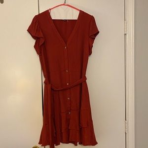 Summer red dress with tie belt